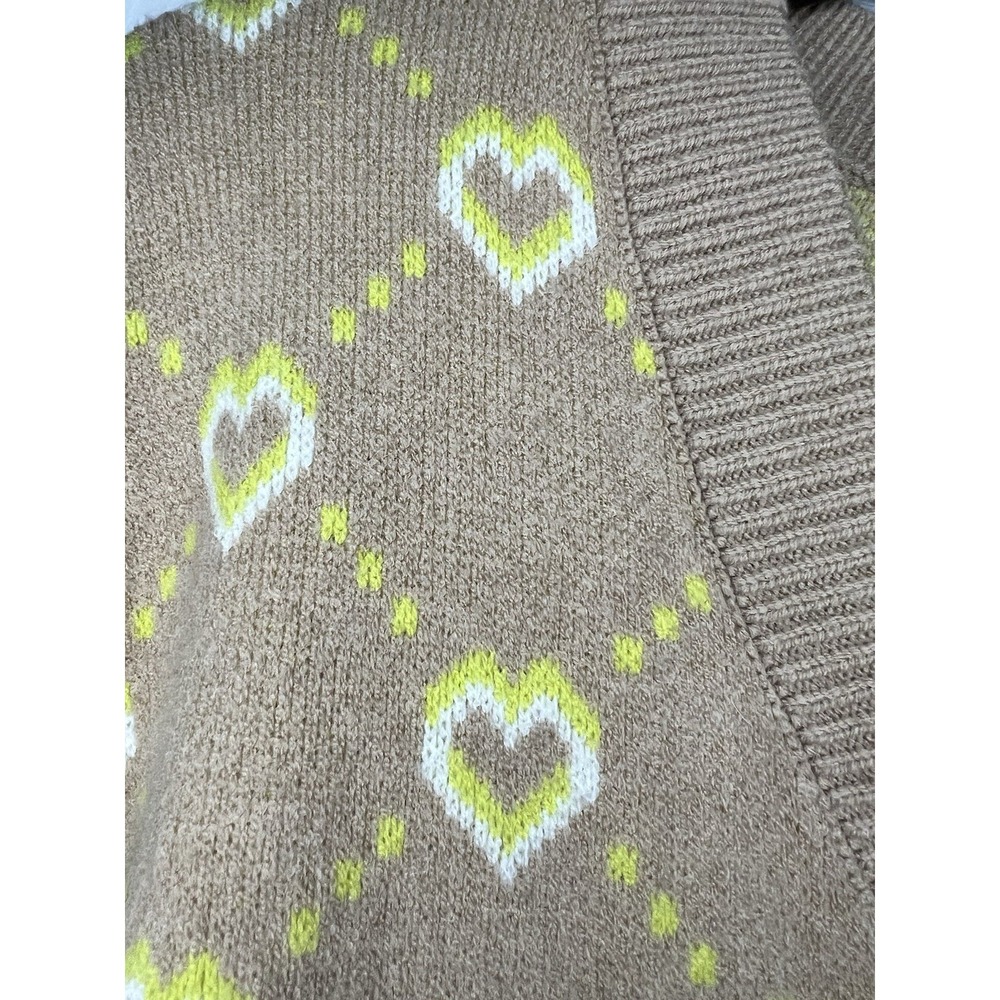This is a Witty Fox Heart Pattern Short Cardigan Size Small Beige Yellow White - Picture 4 of 4